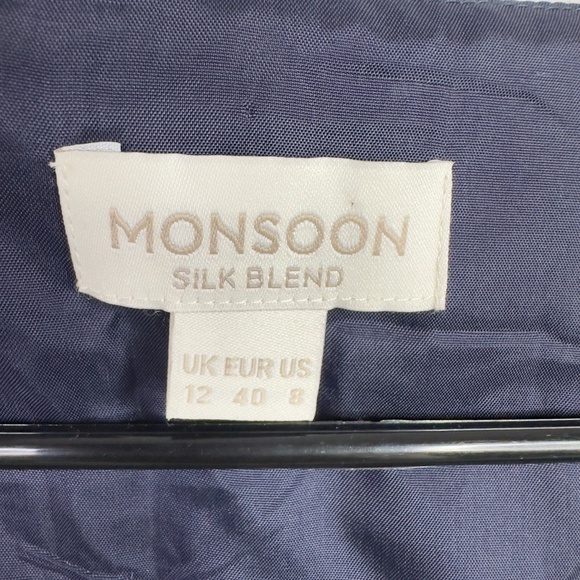 Monsoon Dress Womens 8 Blue Silk Blend Velvet Burnout Abstract Whimsigoth Luxury - Picture 6 of 7